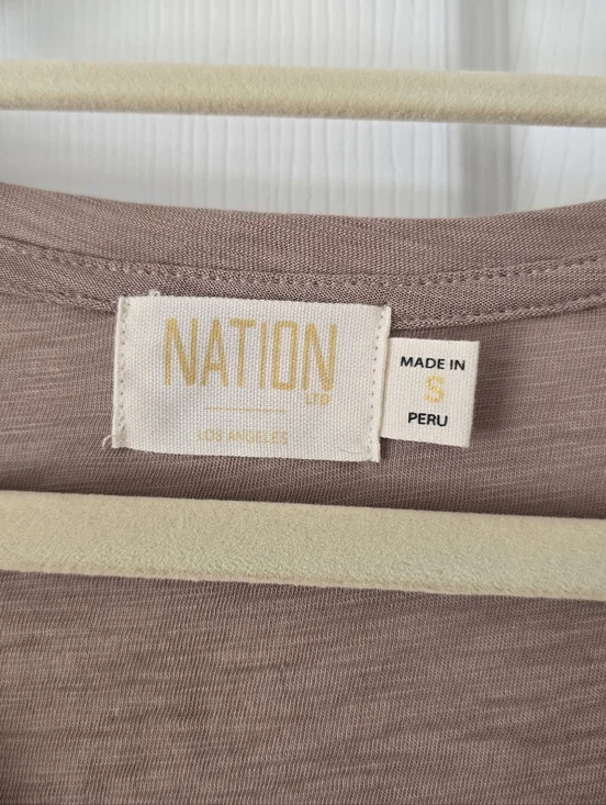 Nation Celine Puff Shoulder V neck Neutral Taupe Tee Small - Picture 3 of 9